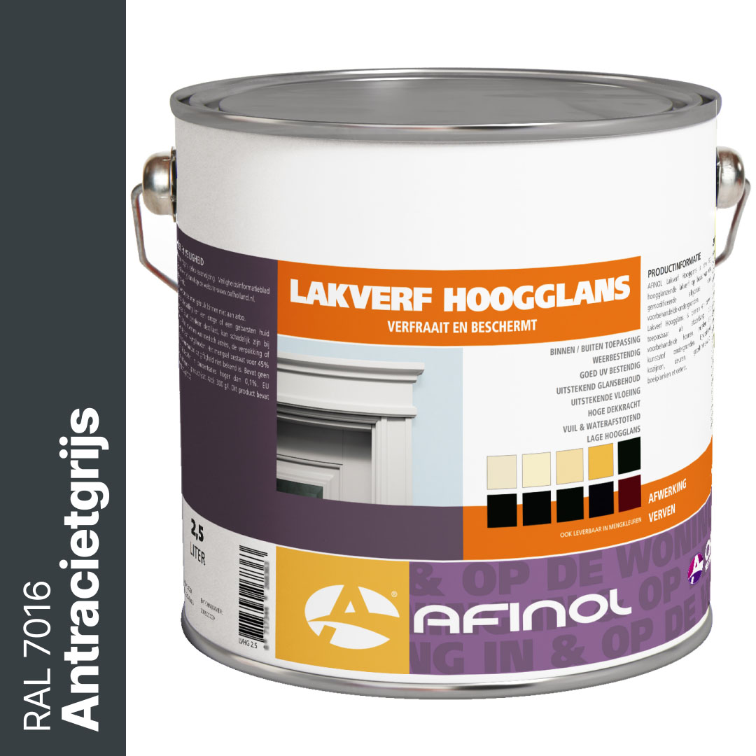 Afinol Hoogglans Lakverf Antracietgrijs (RAL 7016) 2,5 liter