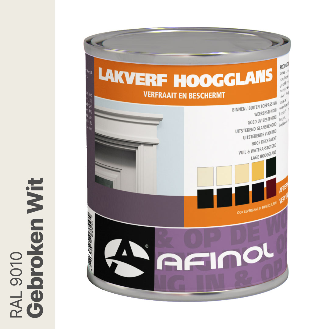 Afinol Hoogglans Lakverf Gebroken Wit (RAL 9010) 750 ml