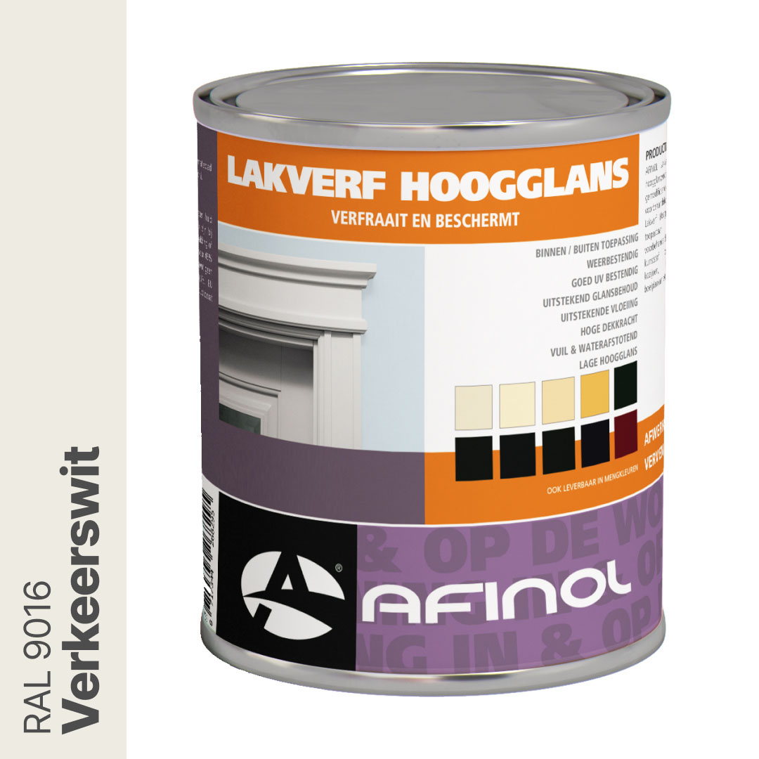 Afinol Hoogglans Lakverf Verkeerswit (RAL 9016) 750 ml