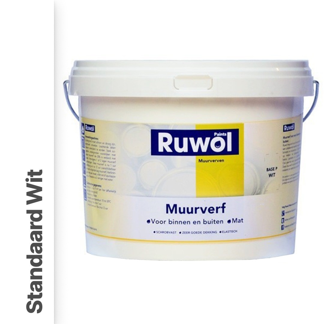 Ruwol Muurverf binnen en buiten Mat Standaard Wit 10 liter