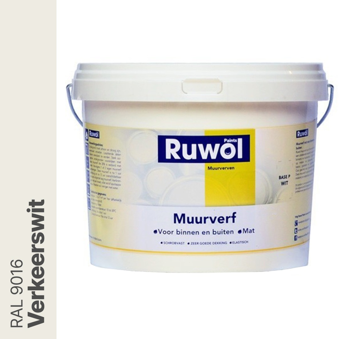 Ruwol Muurverf binnen en buiten Mat Verkeerswit (RAL 9016) 5 liter